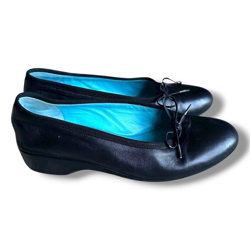 Thierry Rabotin Black Leather Zoozi Flat Wedge Shies with Bows Size EU 38/7.5 US